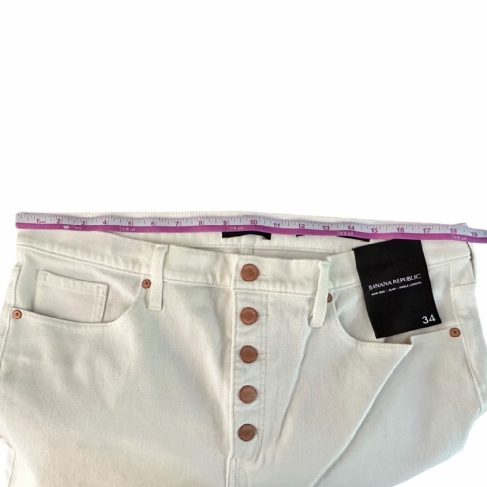 Banana Republic Button Fly High Rise Skinny Ankle Jeans Sz 34 White Waist 18.5” - Picture 8 of 9